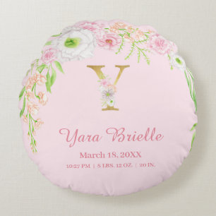 Elegante roségoldene Monogramm "Y" Baby Girl Stats Rundes Kissen