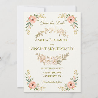 Elegante Rosen-Aquarell-'Save-the-Date'-Karte