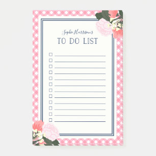 Elegante Rosen Blumengingham zu tun Liste Post-it Klebezettel