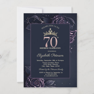 Elegante Rosen Dunkler Gothic 70. Geburtstag Einladung