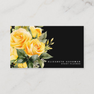 Elegante Rosen Gelbe Schwarze Blumen Visitenkarten Visitenkarte