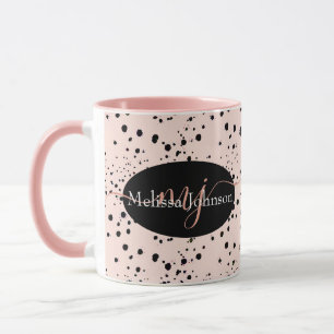 Elegante Rosen-Gold-Beschriftung auf schwarzer Tas Tasse