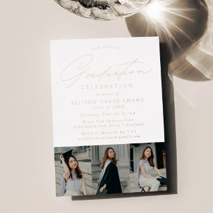 Elegante Rosen-Gold-Schrift 3-Foto-Abschlussfeier Folieneinladung