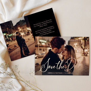 Elegante Rosen-Gold-Schrift Foto Save-the-Date Folieneinladung