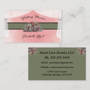 Elegante Rosen Hochzeitsplaner Geschäftskarte Visitenkarte