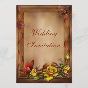 Elegante Rosen u. Schmetterlings-Hochzeit Einladung