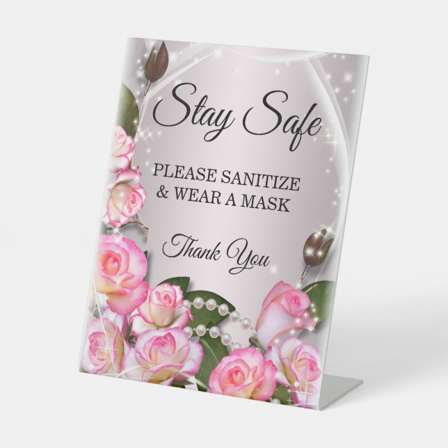 Elegante Rosen und Perlen bei Hochzeiten Sockelschild (Vorderseite)