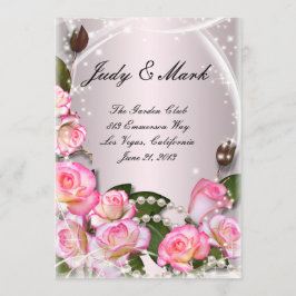 Elegante Rosen und Perlen Hochzeitskarte Menükarte