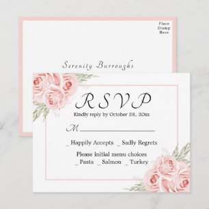 Elegante Rosen-Wasserfarbe Rosa Florale Hochzeits- Postkarte