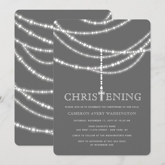 Elegante Rosenbeet-Kreuz-Glitzern-Taufe laden ein Einladung (Vorne/Hinten)