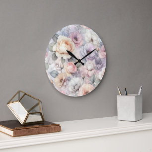 Elegante Rosenblüten Große Wanduhr