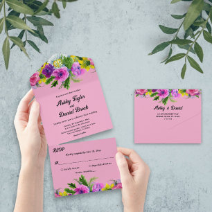 Elegante Rosenblüten-Hochzeit im Sommer Floral Wed All In One Einladung