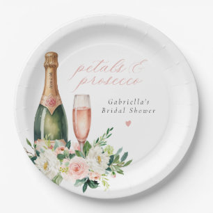 Elegante Rosenblüten & Prosecco-Brautjunggesellinn Pappteller