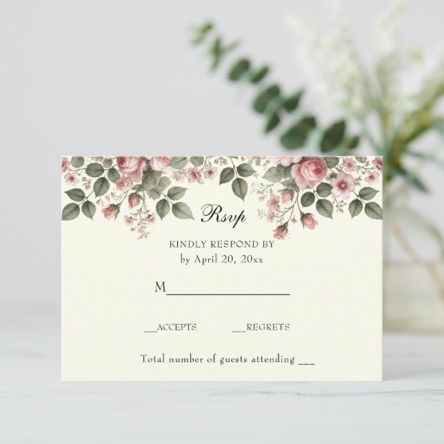Elegante Rosenblüten RSVP Karte (Stehend Vorderseite)