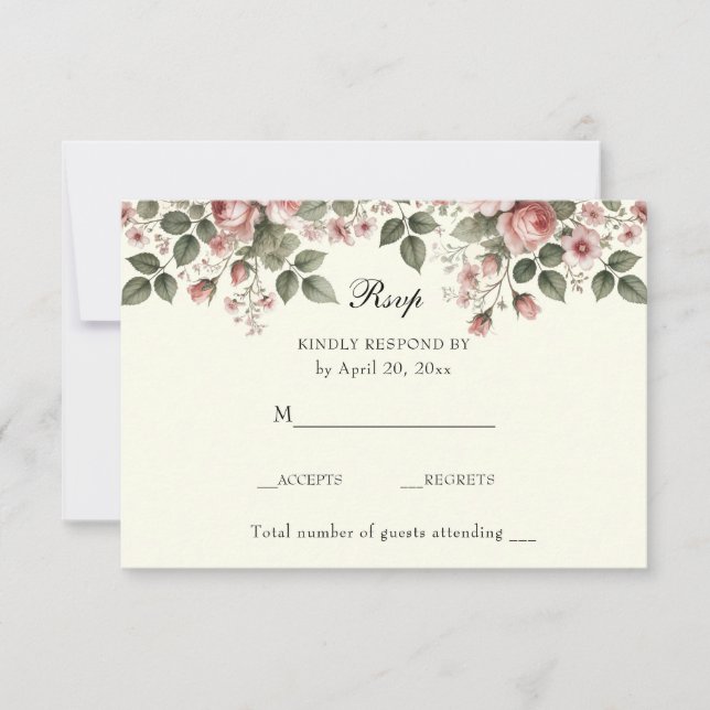 Elegante Rosenblüten RSVP Karte (Vorderseite)