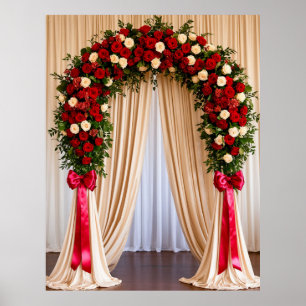 Elegante Rosenbogen-Hochzeitszeremonie mit Vorhäng Poster