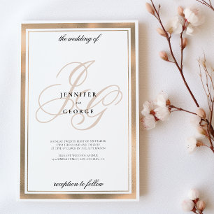 Elegante Rosengold-Monogramm-Initialen Hochzeit Einladung
