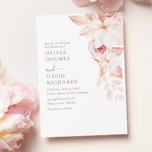 Elegante Rosenhochzeit in Weiß und Rosa Einladung