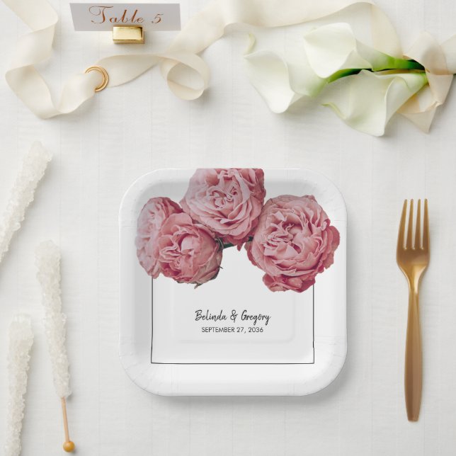 Elegante Rosenhochzeit Pappteller (Hochzeit)
