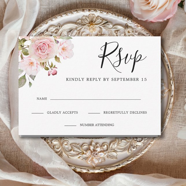 Elegante Rosenhochzeit RSVP Karte (Elegant Pink Roses Custom Wedding RSVP Card with Envelope)