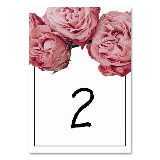Elegante Rosenhochzeit Tischnummer (Vorderseite)