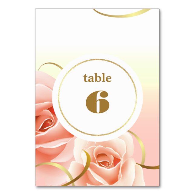 Elegante Rosenkarten Tischnummer Cards (Vorderseite)