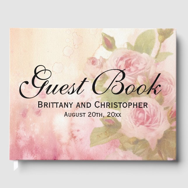 Elegante Rosenrosen Personalisierte Sommerhochzeit Gästebuch (Vorderseite)