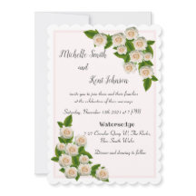 Elégante Roses Blanches Rose Faire-part de mariage