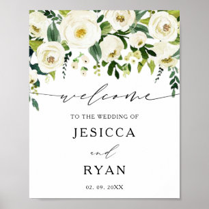 Elegante Roses Grüne Hochzeit Begrüßung Poster