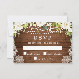 Elegante Roses Grüne Rustikale Hochzeit RSVP Karte
