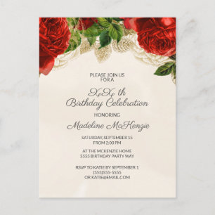 Elégante Roses rouges sur Champagne Invitation Ann