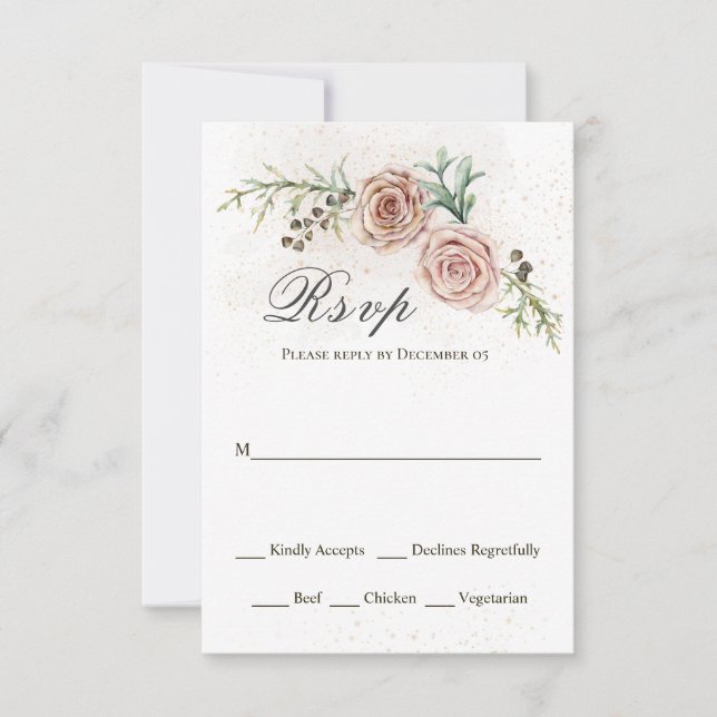 Elegante Roses Vintage Wedding RSVP Card (Vorderseite)