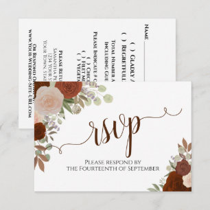 Elegante Rost-Orange-Blumenkalligrafie Hochzeit RSVP Karte