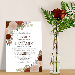 Elegante Rost Orange & Peach Rose Boho Wedding Einladung