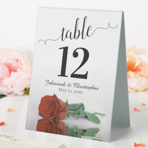 Elegante Rost Orange Rose Hochzeit Tischnummer Tischaufsteller