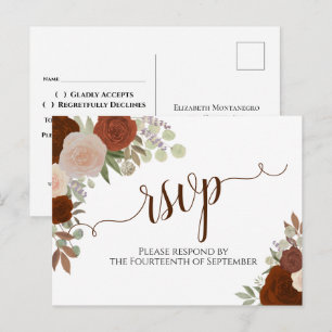 Elegante Rost Orange Wasserfarben Rose Hochzeit RS Postkarte