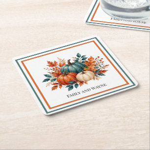 Elegante Rost- und Türkisfarbene Kürbis-Hochzeit Rechteckiger Pappuntersetzer