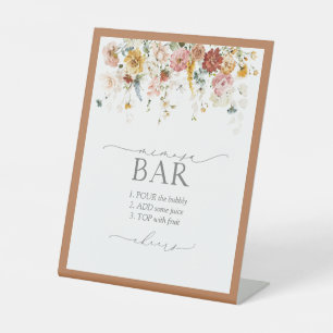 Elegante Rost Wildblume Brautparty Mimosa Bar Sockelschild