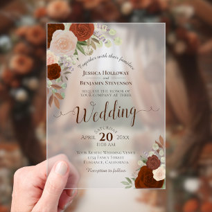 Elegante rostorange Aquarell-Rosen Boho-Hochzeit Acryleinladungen