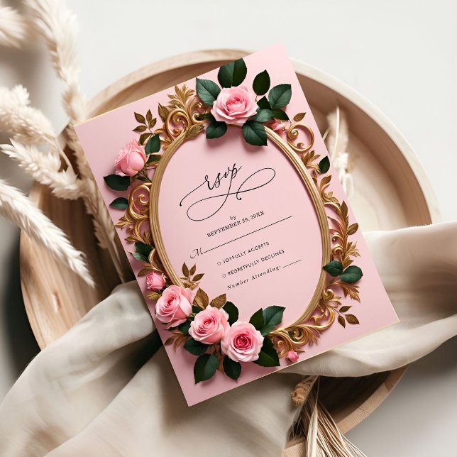 Elegante Rosy Floral Art Nouveau RSVP Cards Einladung (Von Creator hochgeladen)