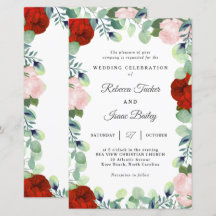 Elegante Rot Blush Rose Grüne Hochzeit Einladung