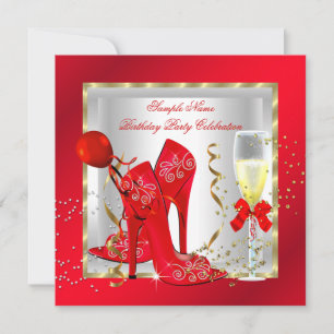Elegante Rot-Gold-Glitter-Weiß-Birthday-Party Einladung