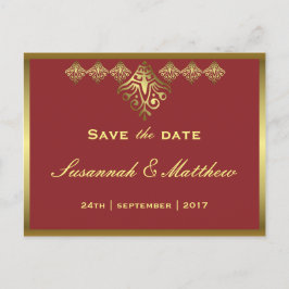 Elegante Rot-Gold-Hochzeit Ankündigungspostkarte