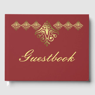 Elegante Rot-Gold-Hochzeit Gästebuch