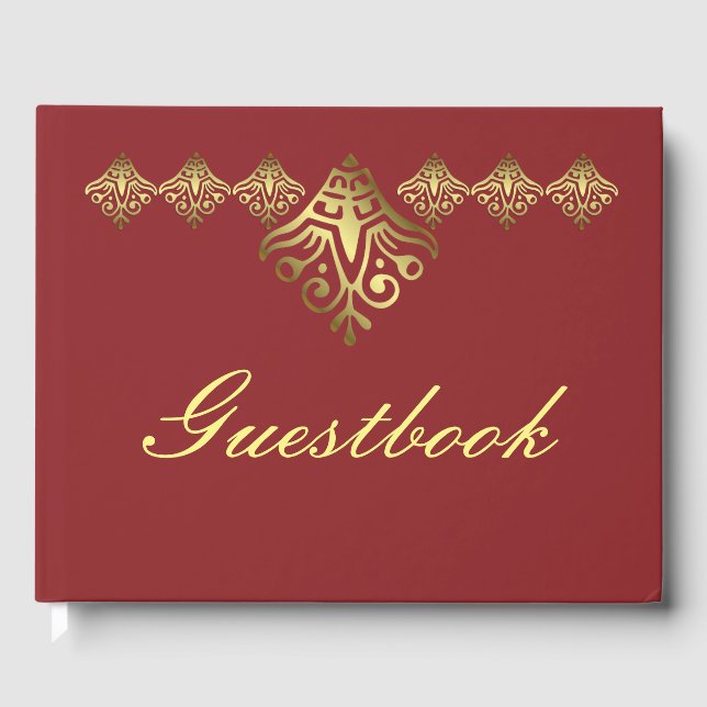 Elegante Rot-Gold-Hochzeit Gästebuch (Vorderseite)