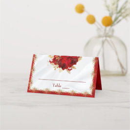 Elegante Rot-Gold-Hochzeiten-Rose Platzkarte
