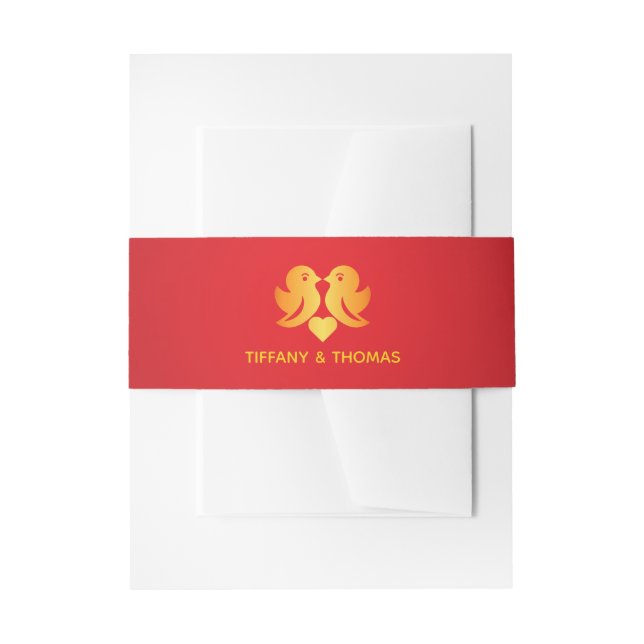 Elegante Rot & Gold Love Birds Wedding Bly Band (Vorderseite Beispiel)