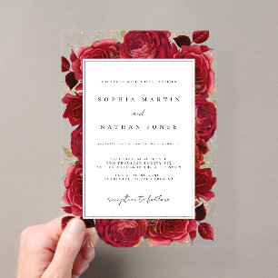 Elegante Rot-Gold-Rose für Hochzeit Acryleinladungen