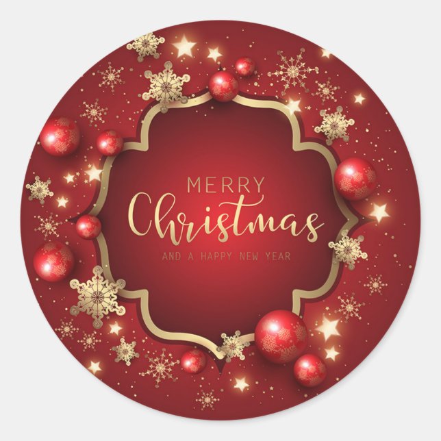 Elegante Rot-Gold-Schneeflocken Ornamente Christma Runder Aufkleber (Vorderseite)