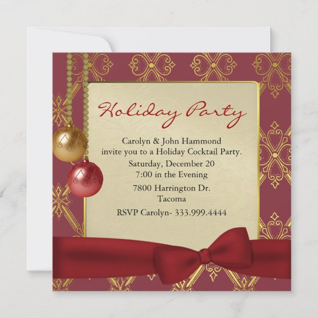 Elegante Rot & Gold Tone Party Einladung (Vorderseite)